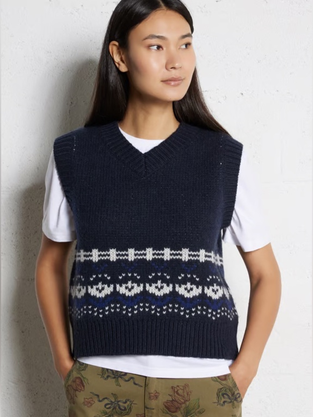 Damson Madder Rhona Fair Isle Sweater Vest Navy Knit Size US 12